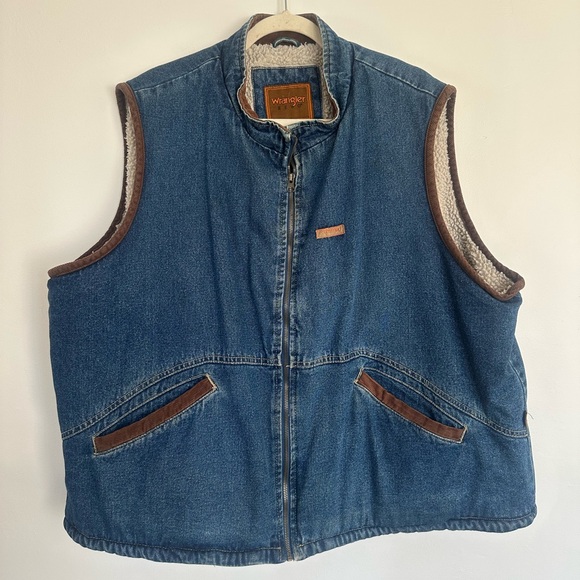 Wrangler Hero Sherpa Lined Denim Vest Size 3XL